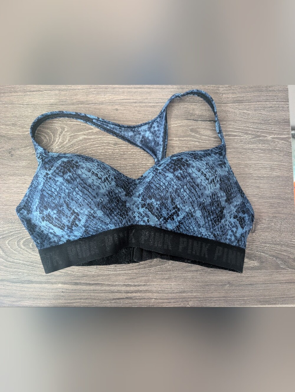PINK Victoria's Secret Ultimate Blue Snakeskin Padded Sports Bra Size L